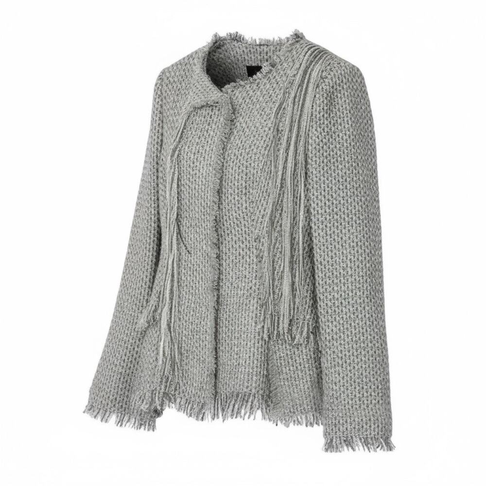 Proenza Schouler FW15 Silver Tweed Fringe Jacket US 0 Statement Blazer Authentic